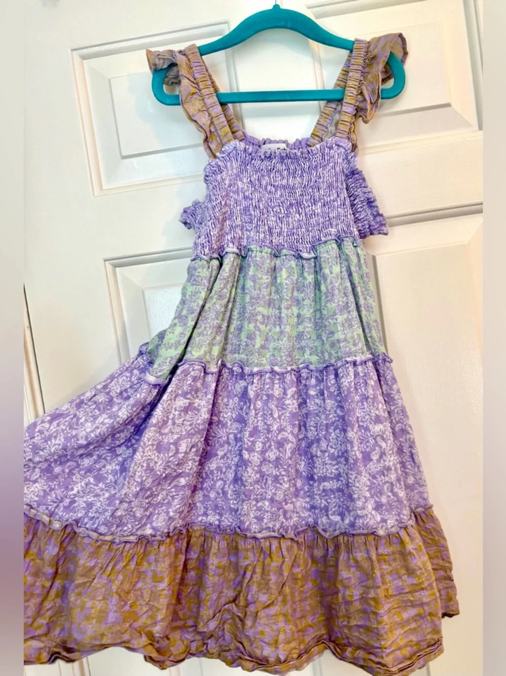 Roller Rabbit Lavender, Green & Tan Tiered Smocked Sundress